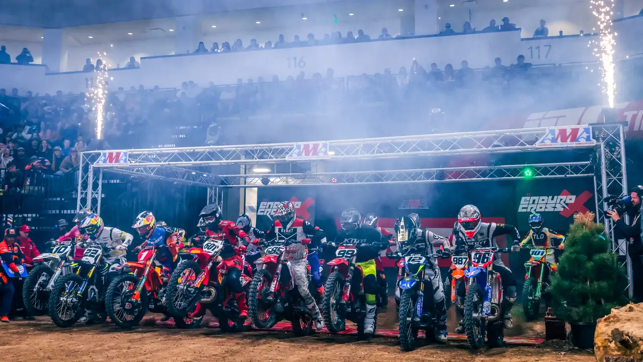 Fireworks and smoke over the start gate